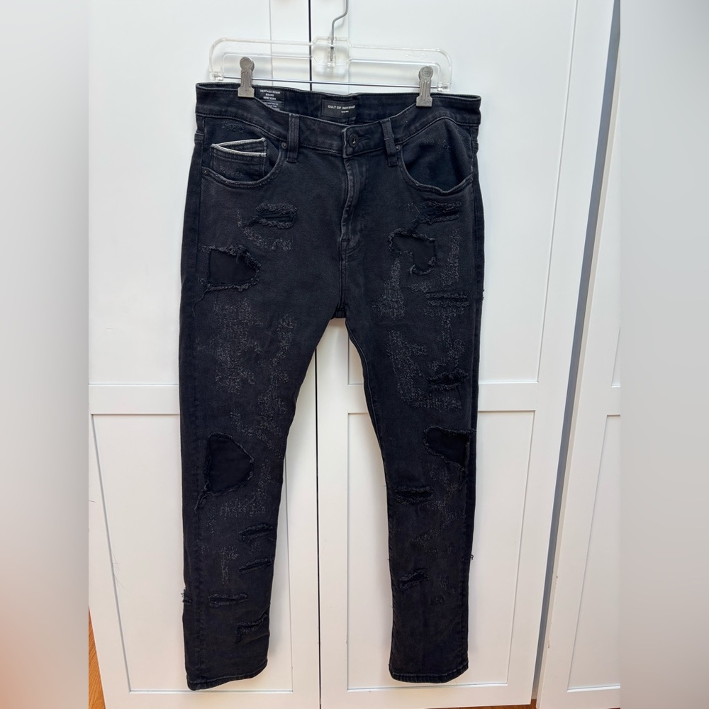 EUC Cult of Individuality Black Distressed Punk Super Skinny Jeans 36 x 32